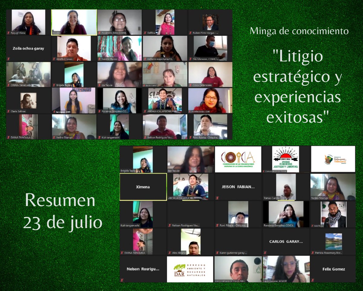 coicaorg's tweet photo. #PorlaDefensaDeDefensorxs Culminamos con éxito la jornada de dos días de la Minga de conocimiento “LITIGIO ESTRATÉGICO Y EXPERIENCIAS EXITOSAS”, ejecutada con nuestros defensores y defensoras de la cuenca amazónica.
#SoyDefensxrIndígena https://t.co/iTtOnOTRa8