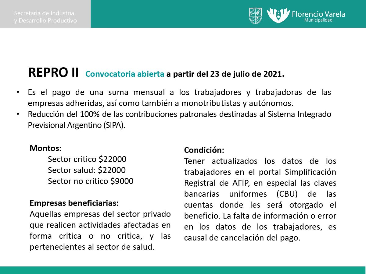 industriafv's tweet image. NUEVA CONVOCATORIA AL PROGRAMA DE RECUPERACIÓN PRODUCTIVA 🏭

A partir del 23 hasta el 31 de Julio se encuentra abierta la convocatoria al Programa de Recuperación Productiva #REPROII.