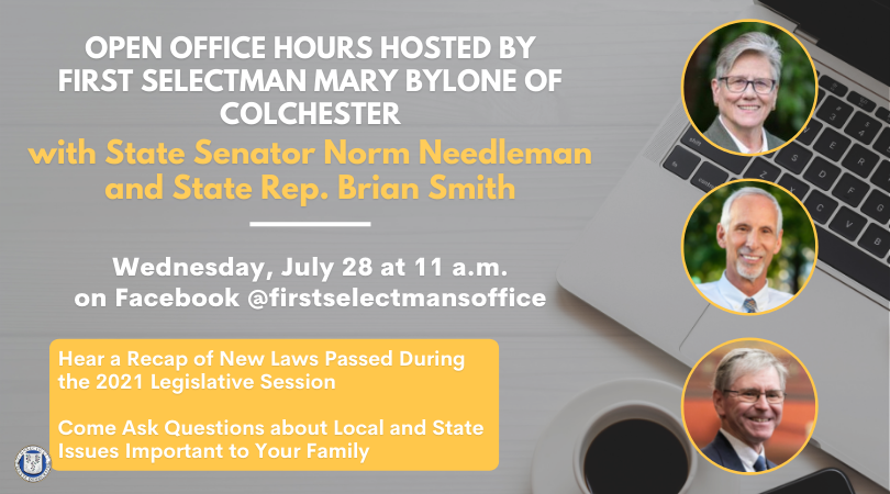 NormCT's tweet photo. This Wed, July 28, @BrianSmithCT and I are joining First Selectman Bylone's Open Office Hours! Be sure to tune in on Facebook.

Have a question on state/local issues? Submit it here ➡️ https://t.co/3DPiI83WMK

We look forward to the virtual conversation! https://t.co/1nkJxjEQvg