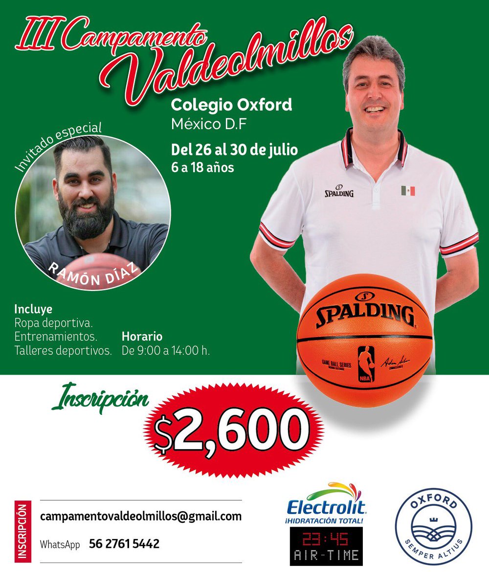 ¡El Lunes 26 empezamos! 

Quedan 3 días 👀

No te pierdas la oportunidad de pasar un verano inolvidable ☀️⛹🏼‍♀️⛹🏼

Te esperamos 💪🏼

Para inscripciones: forms.gle/72MBpk2T56wbFG… 📝

📆 26 al 30 de Julio
📍Colegio Oxford, México D.F
