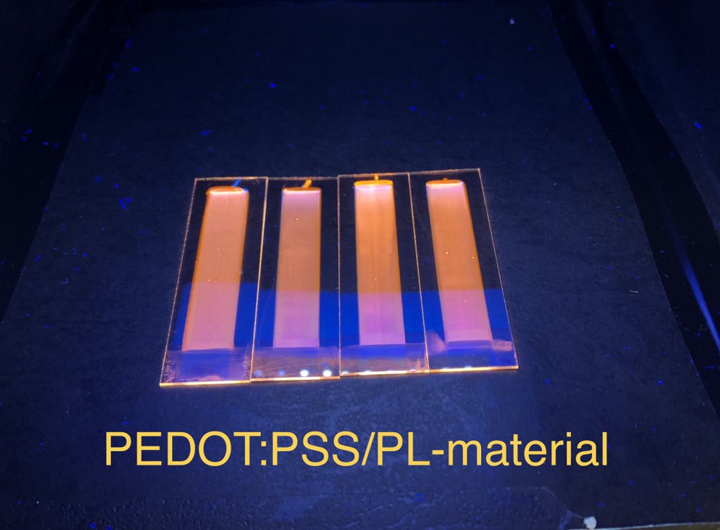Happy #FluorescenceFriday. The most hardest part of printing is printing PEDOT:PSS. If you find good parameters for excellent PEDOT:PSS films then there will be no problems with any other layer, and you will get high efficiency of the device.