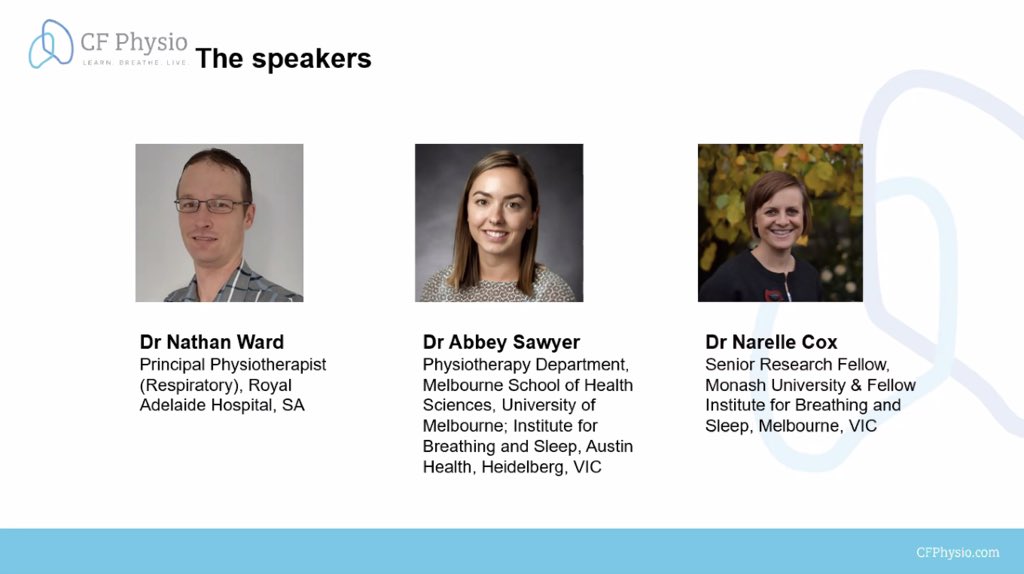 CfphysioInc's tweet photo. Today is the first webinar in our educational series for clinicians. First up Nathan Ward, @Abbey_Sawyer1 &amp; @narelle_cox discussing ‘The changing face of exercise in chronic respiratory disease’ 💪#cysticfibrosis #cfphysio #exerciseworks https://t.co/92ZGWZ36Xj
