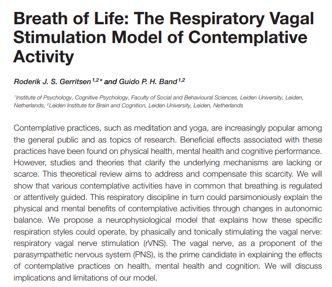 ExposomeHealth's tweet photo. Slower #breathing focusing on ***longer*** #exhalations tonically stimulate the vagus nerve to kickstart the calming "rest and digest" effect of the parasympathetic nervous system (PNS). Many good effects is detailed: https://t.co/YhWYULQxrq
Do it. You will thank yourself for it. https://t.co/VyX1dJnHSL