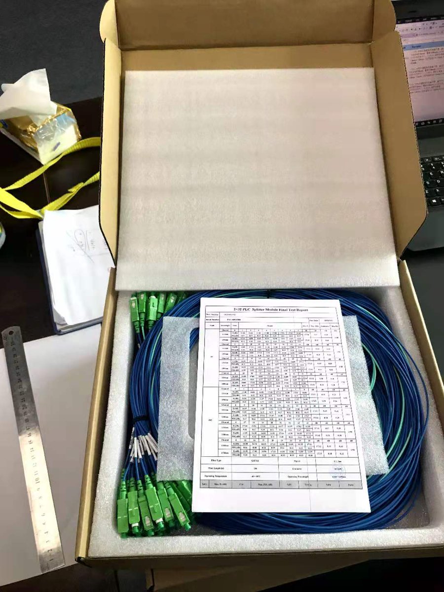 net2switch's tweet image. 2x32 PLC LGX splitter with pigtail version input and output. OEM service available , sales@fiberzip.com