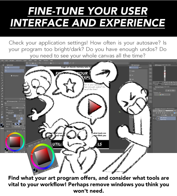 (3/6) Getting to know the tools you use (or want to use) really helped speed up my process. Also assigning the shortcuts of frequently used tools within finger's reach helped so much! 