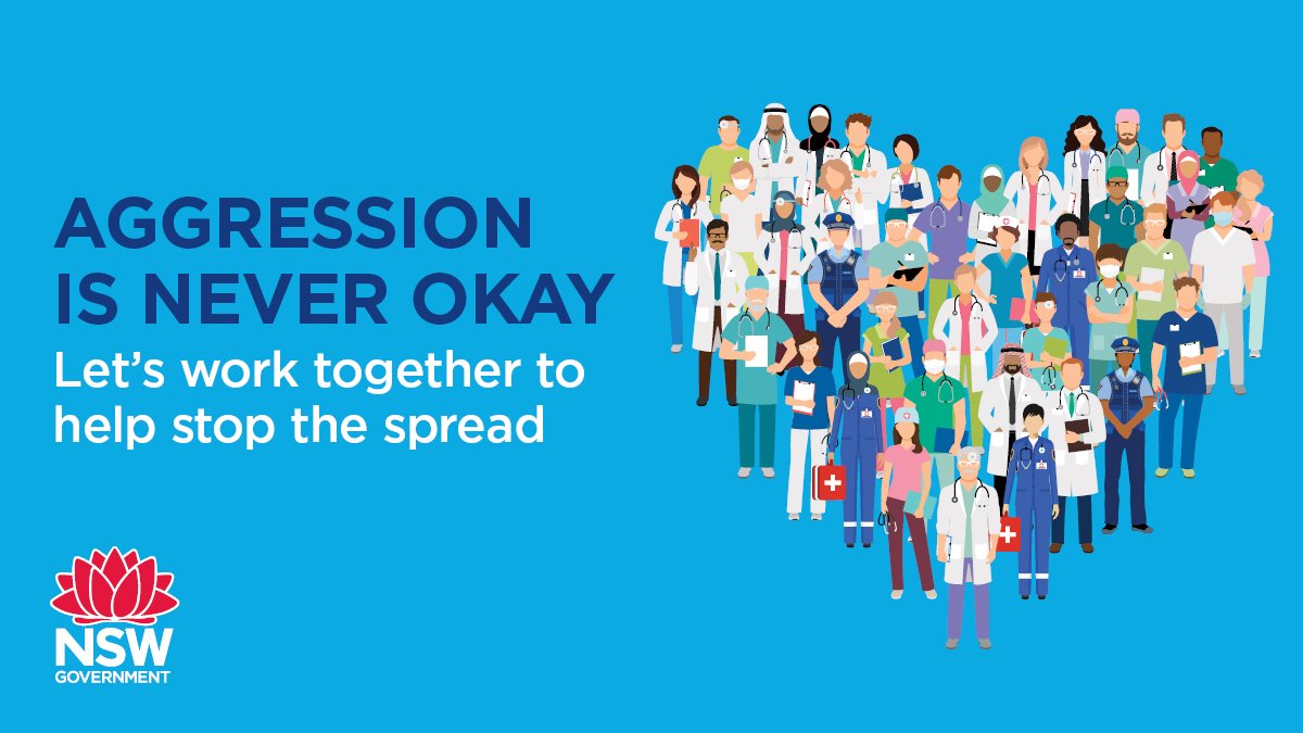 NSWHealth's tweet photo. Aggression towards health professionals is never okay.

Health staff are there to help and are doing their best. They deserve to feel safe at work. 

Please be respectful. https://t.co/qHFiScktve