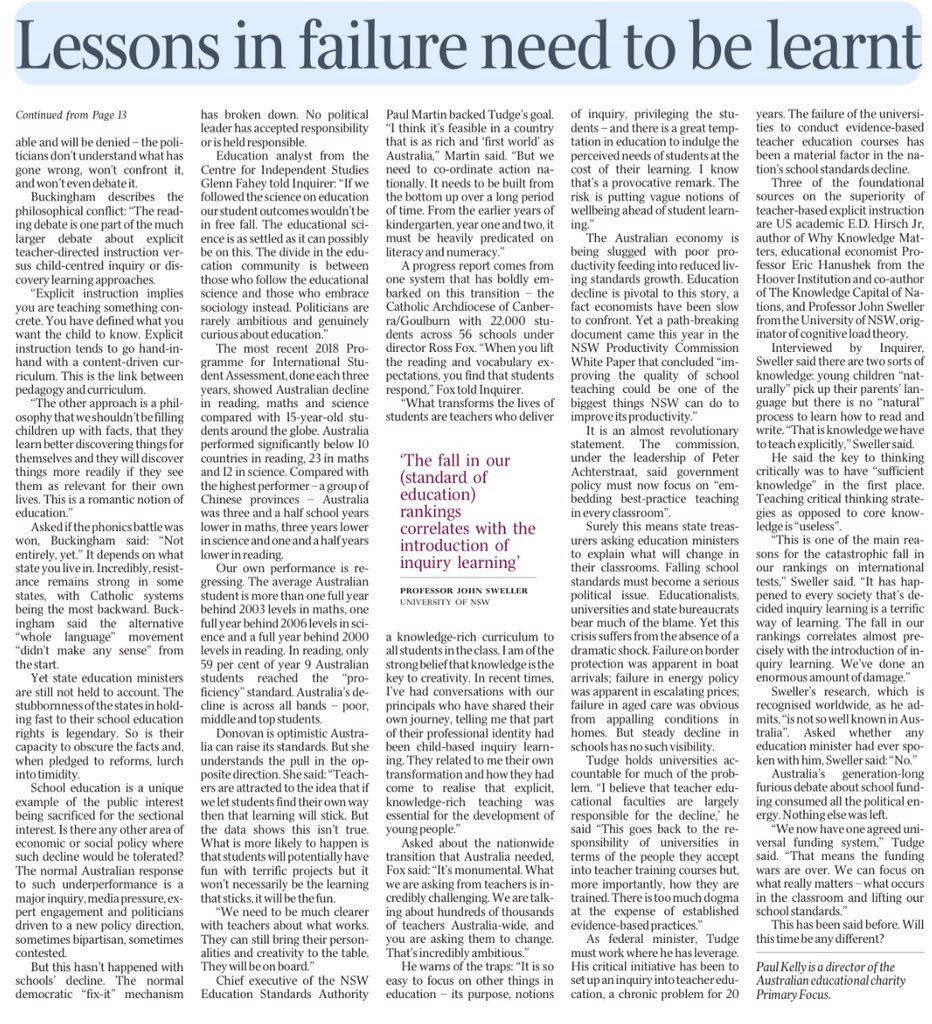 RobMarchetto's tweet photo. We know what works. We r talking here about explicit instruction, the teacher being responsible 4 the learning of students; teachers revisiting content to ensure it is learnt &amp; maintained. This approach is supported by cognitive science &amp; our understanding of how the brain learns https://t.co/MniOTZxb3M
