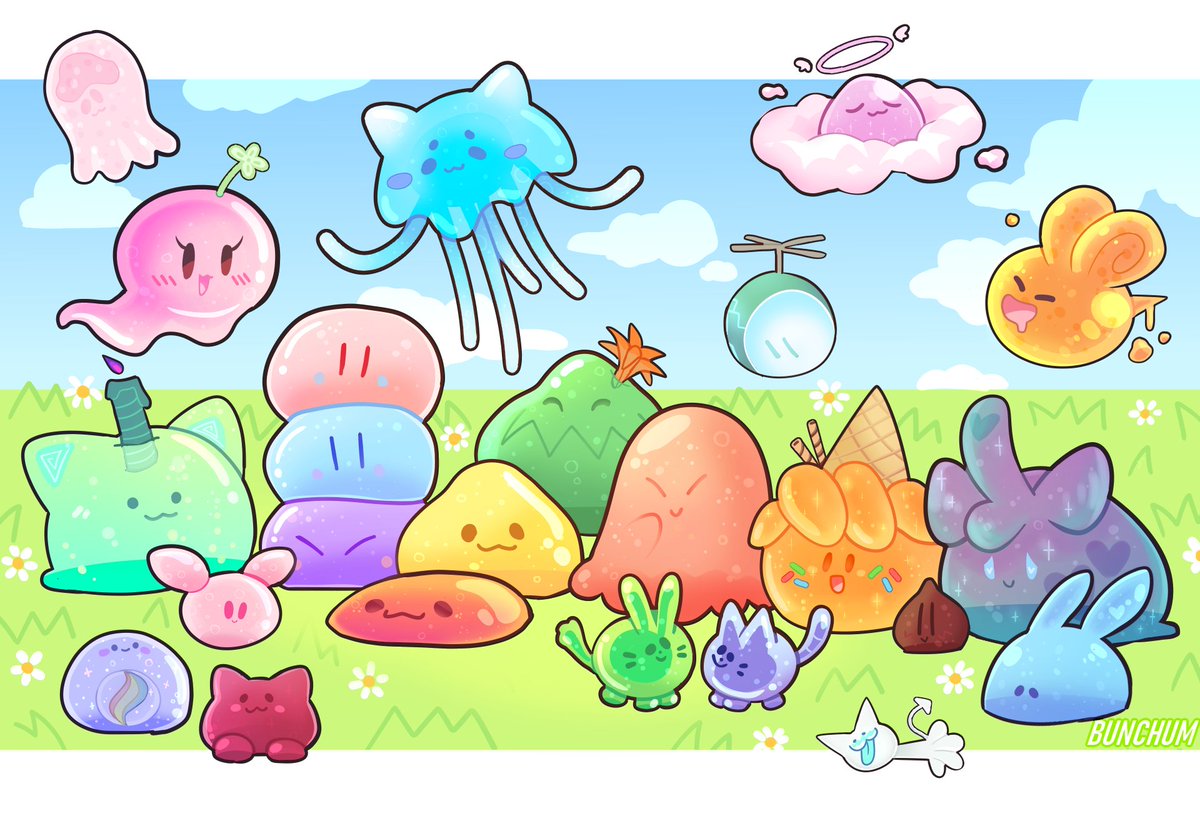 bungbungbungle's tweet photo. AF mass attack for @alleesaurus jelly cat slime!, including 21 different slimes from other AF participants!
Lots of slimy pals enjoying a good day out!

#artfight #artfight2021 #artfightteamsteampunk #slime https://t.co/w8kPwNVMLi