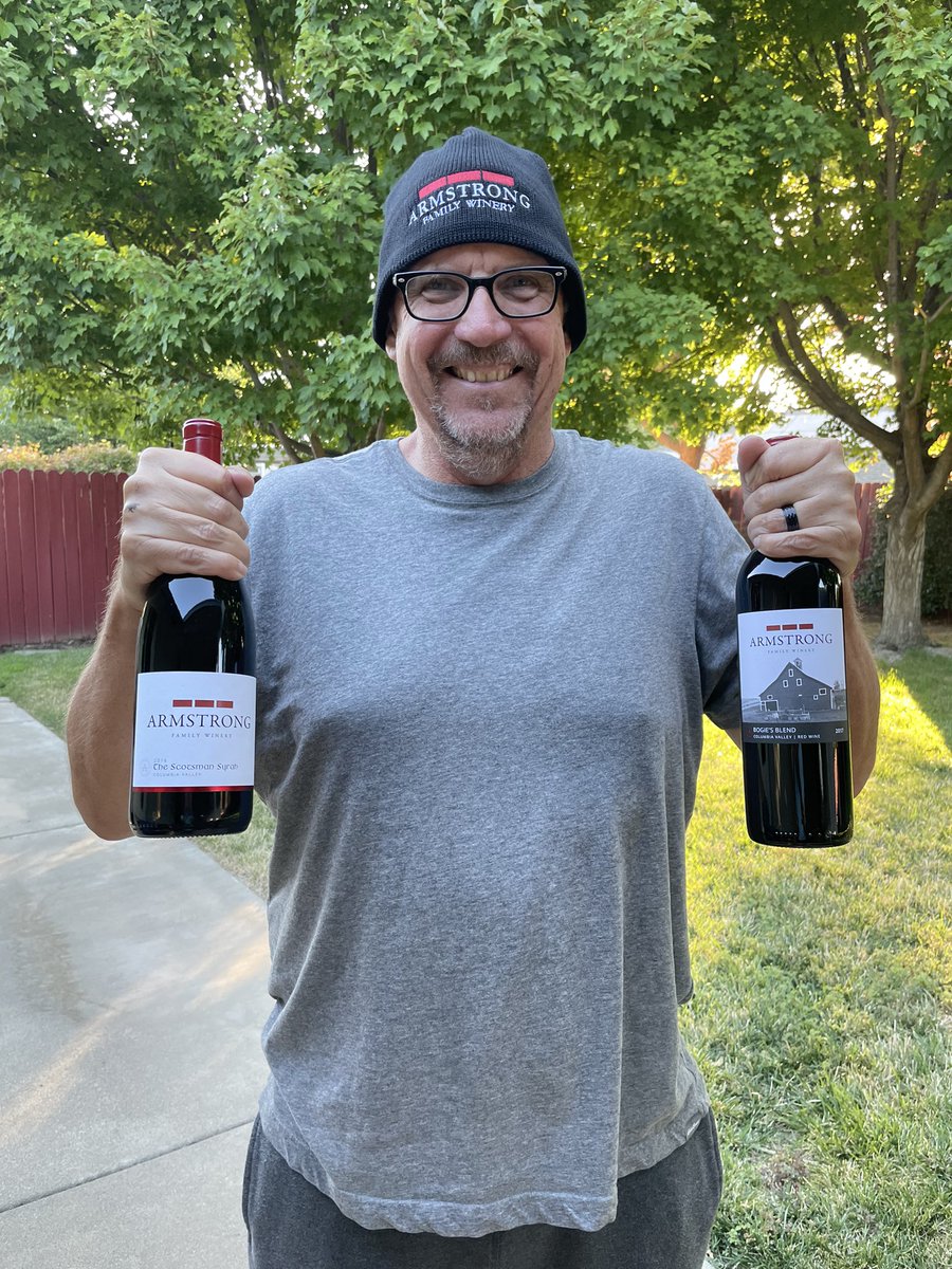 When your wife brings you <a href="/ArmstrongWinery/">Armstrong Family Winery</a> swag and wine home from vacation you smile this big! #wawine