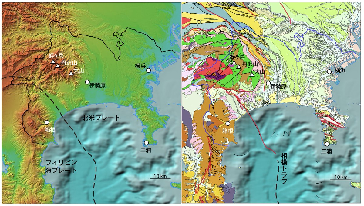 巽好幸 神奈川県の地形 地質 そして食材 料理を考える上で外せないのが 2つのプレートの存在 相模トラフとその陸上延長を境にして 北米プレートとフィリピン海プレートが接する 後者に属する伊豆半島は1500万年前からプレート運動で本州へ衝突 また