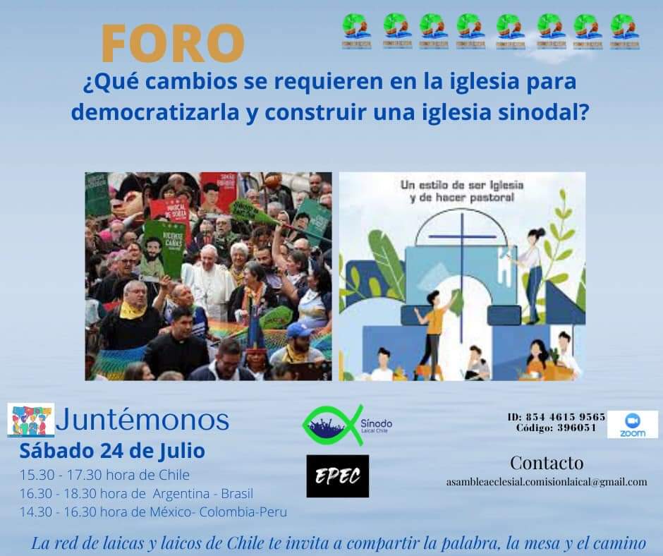 redlaicalconce's tweet photo. Herman@s! 
Rumbo a Asamblea Eclesial de Latinoamerica/El Caribe, les invitamos este sábado 24.07👇 Creemos q nuestra iglesia requiere profundos cambios para hacerla más participativa/inclusiva/ horizontal. Queremos avanzar de verdad hacia 1 iglesia más sinodal/servidora/profética https://t.co/Zj1qQgy5jk