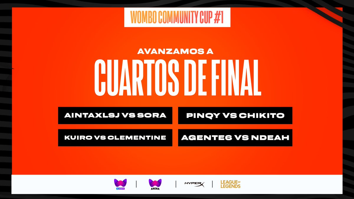 wombo_gg's tweet photo. 👊 ¡LOS PARTICIPANTES DE CUARTOS!
En el servidor de LAS, los participantes en esta instancia de la #WomboCommunityCup 1 son los siguientes:
🆚 #AintaxLsJ & #Sora
🆚 #PINQY & #Chikito
🆚 #kuiro & #Clementine
🆚 #Agente6 & #Ndeah
🔴 Sumate: https://t.co/ZOjdXvaOID https://t.co/wZGwPH6NNP
