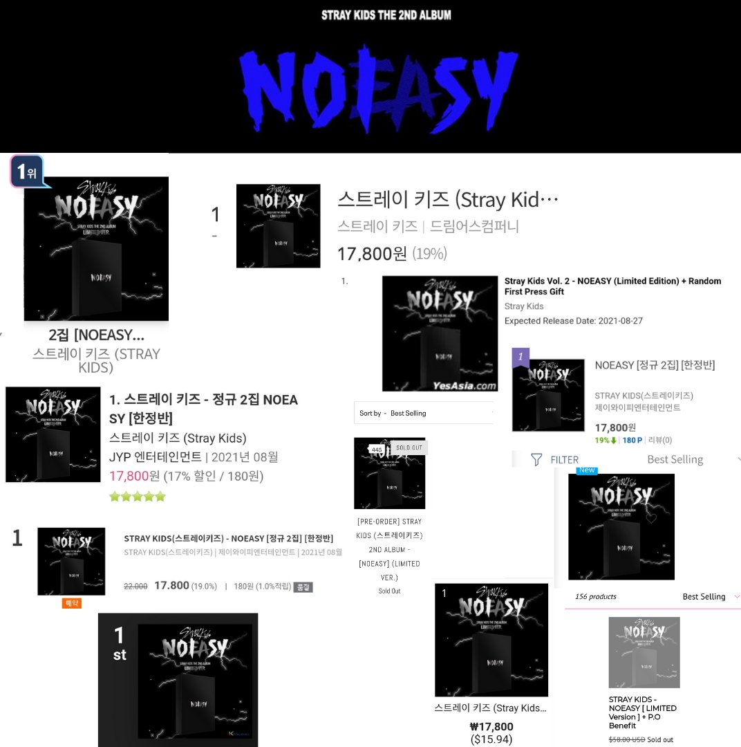 stayspedia_id's tweet photo. @Stray_Kids 2nd Album "NOEASY" (LIMITED ver.) current pre-order status on stores 

💿BESTSELLERS : 

Synnara – #1
Aladdin – #1
Hottracks – #1
Ktown4u – #1
Yes24 – #1
YesAsia – #1
Kyobo – #1
Music Plaza – #1
Evepink – #1
Gmarket – #1
Kpopcloud – #1 

#StrayKids #스트레이키즈 https://t.co/xcWgFi4gc5