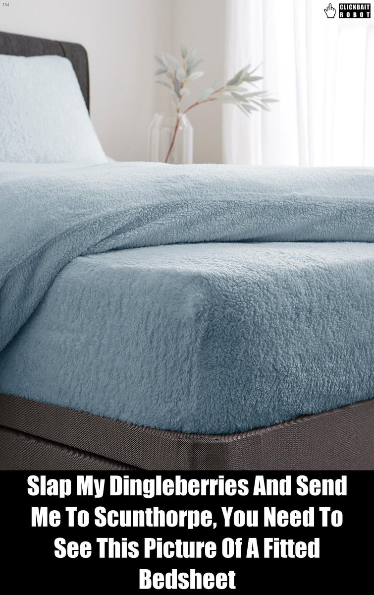 clickbaitrobot's tweet photo. Slap My Dingleberries And Send Me To Scunthorpe, You Need To See This Picture Of A Fitted Bedsheet #FittedBedsheet https://t.co/o6zUjoQS5Y