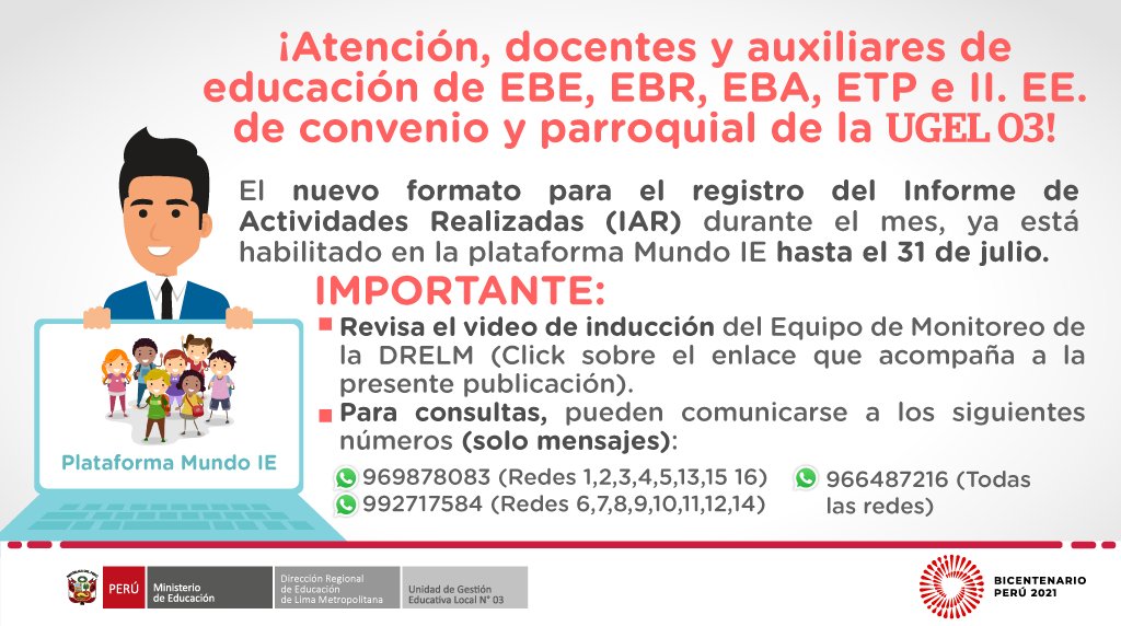 ugel03oficial's tweet photo. 📌Atención a esta información sobre el registro de actividades realizadas #IAR en la plataforma #MundoIE.
✅Más información: https://t.co/zW26Iy0fG0 https://t.co/O21PMX0vP9