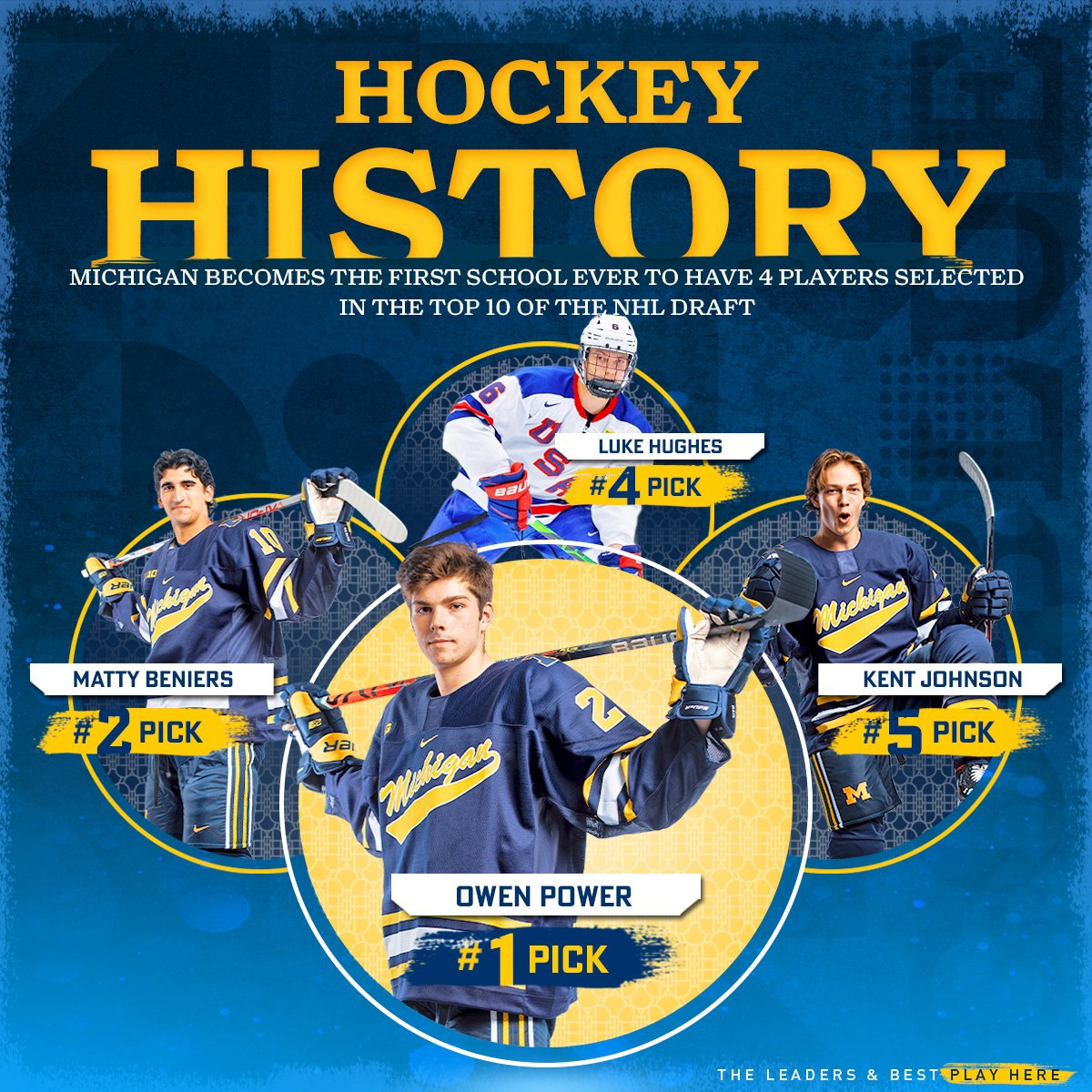 umichhockey's tweet image. Michigan had made hockey HISTORY with 4️⃣ of the top 5️⃣ picks in the 2021 #NHLDraftDay 

#GoBlue〽️ #ProBlue