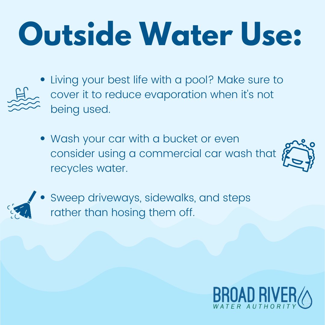 As the weather is warm, it's easy to not think about the water you're using outside. #EveryDropCounts when it comes to pools 🏊‍♀️🏊‍♂️ and washing your car! 

#BRWA #BroadRiverWaterAuthority #RecycleWater #WaterTips #RutherfordtonNC #RutherfordCounty #RuthNC #SpindaleNC