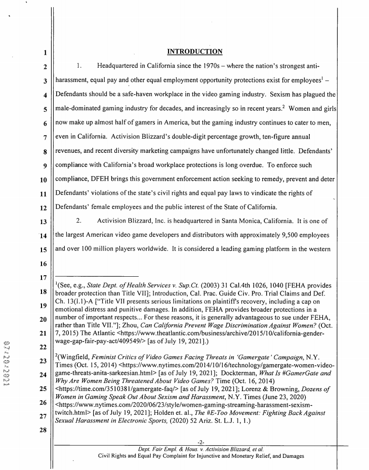 BLaw's tweet photo. California officials allege in a new lawsuit that Activision fosters a “frat boy” culture in which female employees are subjected to constant sexual harassment, unequal pay, and retaliation.

Read the full lawsuit: https://t.co/hOrc3YwNER https://t.co/1wZ8DokO9a
