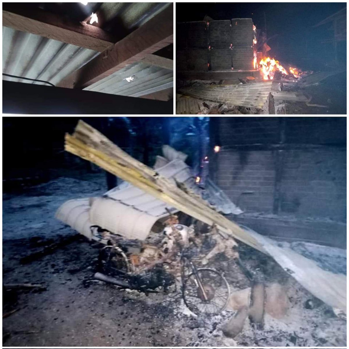 SaveMM99's tweet photo. Tw//death
As Terrorists(SAC)continuously shot with both small arms&amp;heavy artillery shells from their Speedboats to 11villages along Chindwin river,#Kani on July23,4 houses were fired&amp;animals were killed.Terrorists also raided into houses&amp;looted Belongings of villagers
#July24Coup https://t.co/aOSYEdUwO7