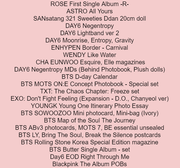 HallyuFinePH's tweet photo. #HFPHUpdates 💜
‼️SHORT UPDATES - July 24‼️
📌KRBOX6
All items listed in the attached photo already arrived at our KR address and were already picked up by LBC last July 22. https://t.co/DrfpMsAmXc
