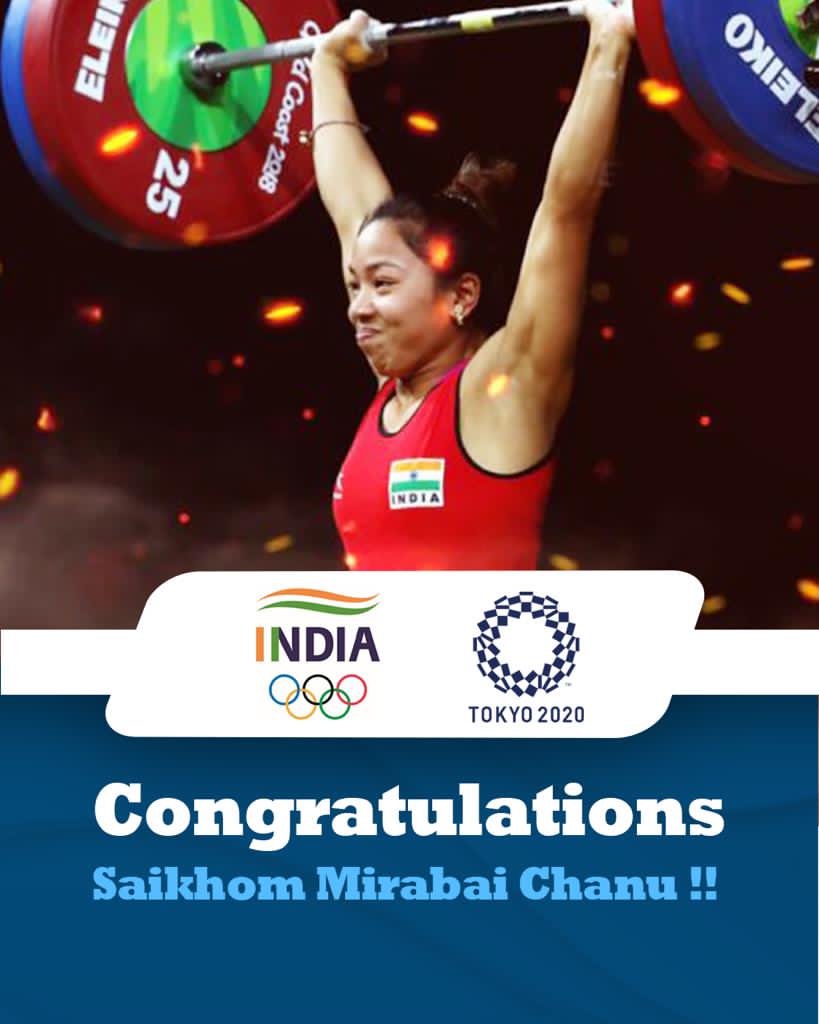 VinasSmile's tweet photo. #MirabaiChanu won the first silver medal for #TeamIndia #Tokyo2020 in the 49kg category.

#Cheers4India #OlympicGames 

@mirabai_chanu https://t.co/ddgib0WDSj