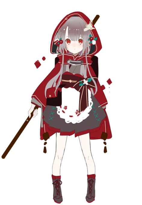 2年前にラフだけ描いた和風赤ずきんちゃんのリメイクをねりねりしてる 