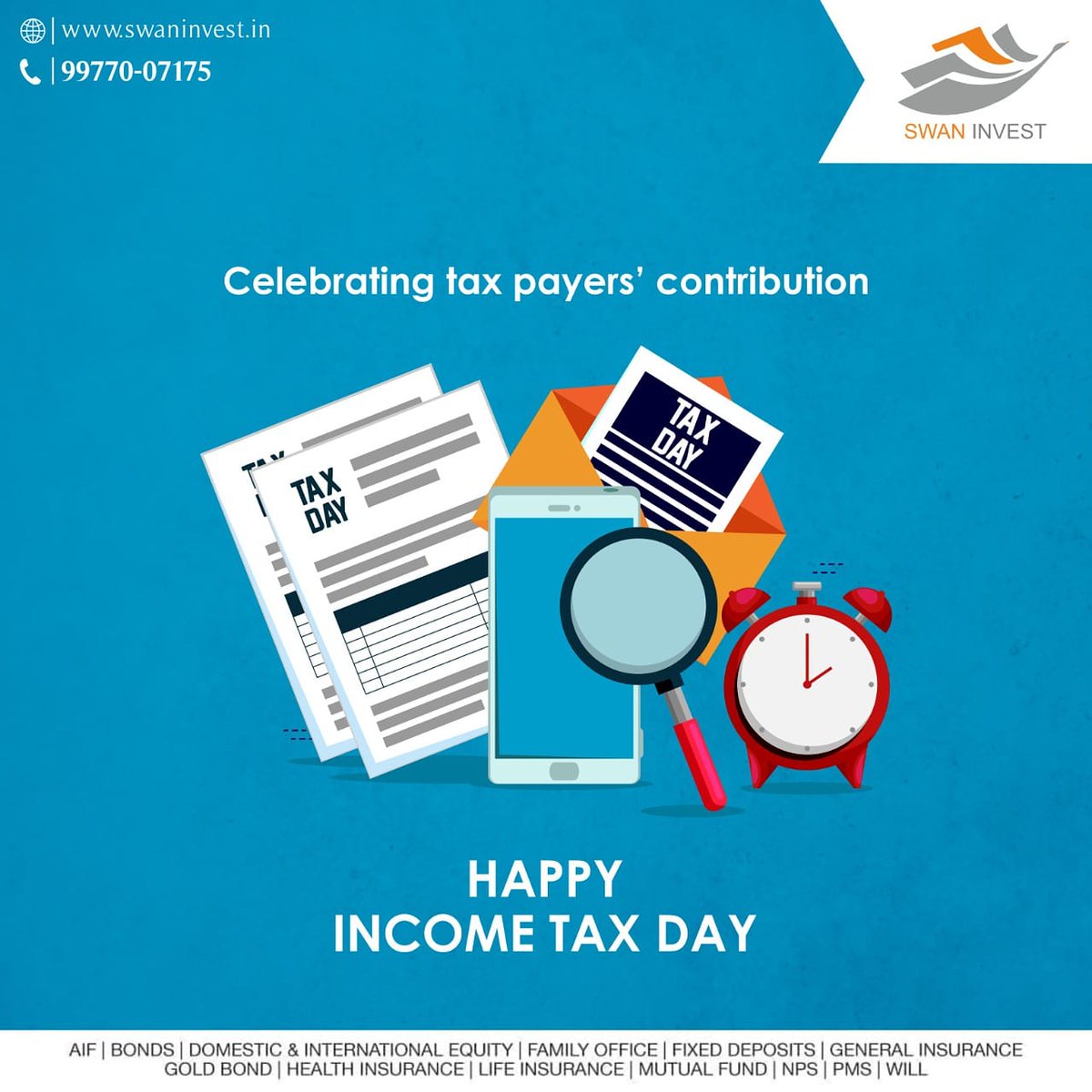 InvestSwan's tweet photo. Celebrating our contribution, towards making our country a better one! 

Income tax day! 

#incometaxday #incometax #incometaxindia #incometaxday2021 #contribution #taxes https://t.co/6HsP1P17VA