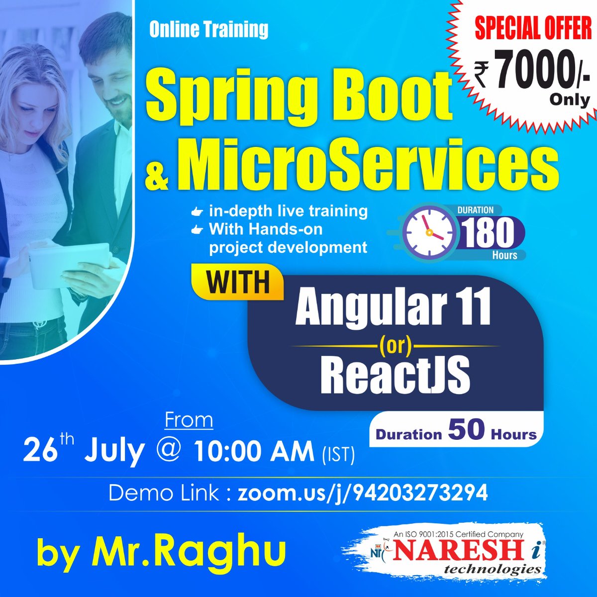nareshitech's tweet image. ✍️Enroll Now: bit.ly/36ZIPrb
👉Attend Free Online Demo On Spring Boot &amp;amp; MicroServices By Mr.Raghu
📅Demo On 26th July @ 10:00 AM (IST).
🌐Visit: nareshit.com/new-batches-hy…

📩Join us on Telegram: t.me/nareshit

#springboot #microservices #angular11 #reactjs #java