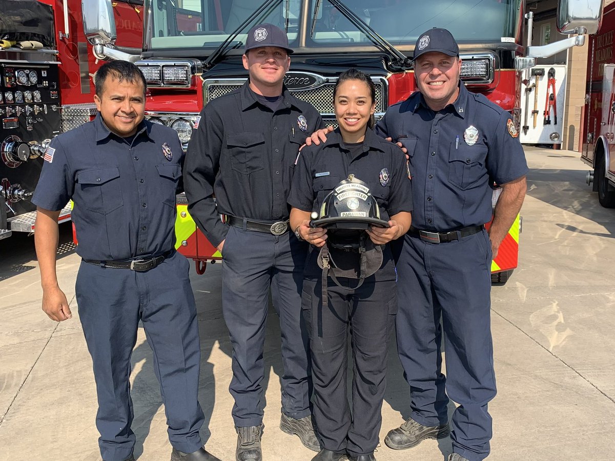 TMFPD's tweet photo. We want to close the week with a shout out to some of our #TMFR #firefighters now officially off probation after a year of dedication and perseverance. FF/PM Leslie Parawan, FF/PM Samuel Dobson, FF/PM Chris Perham. We look forward to your service in @washoecounty.🚒🇺🇸 @pffnevada https://t.co/0A9OXxPCNH