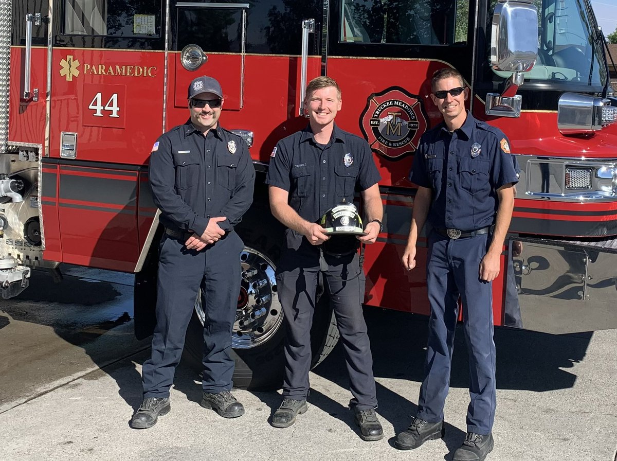 TMFPD's tweet photo. We want to close the week with a shout out to some of our #TMFR #firefighters now officially off probation after a year of dedication and perseverance. FF/PM Leslie Parawan, FF/PM Samuel Dobson, FF/PM Chris Perham. We look forward to your service in @washoecounty.🚒🇺🇸 @pffnevada https://t.co/0A9OXxPCNH