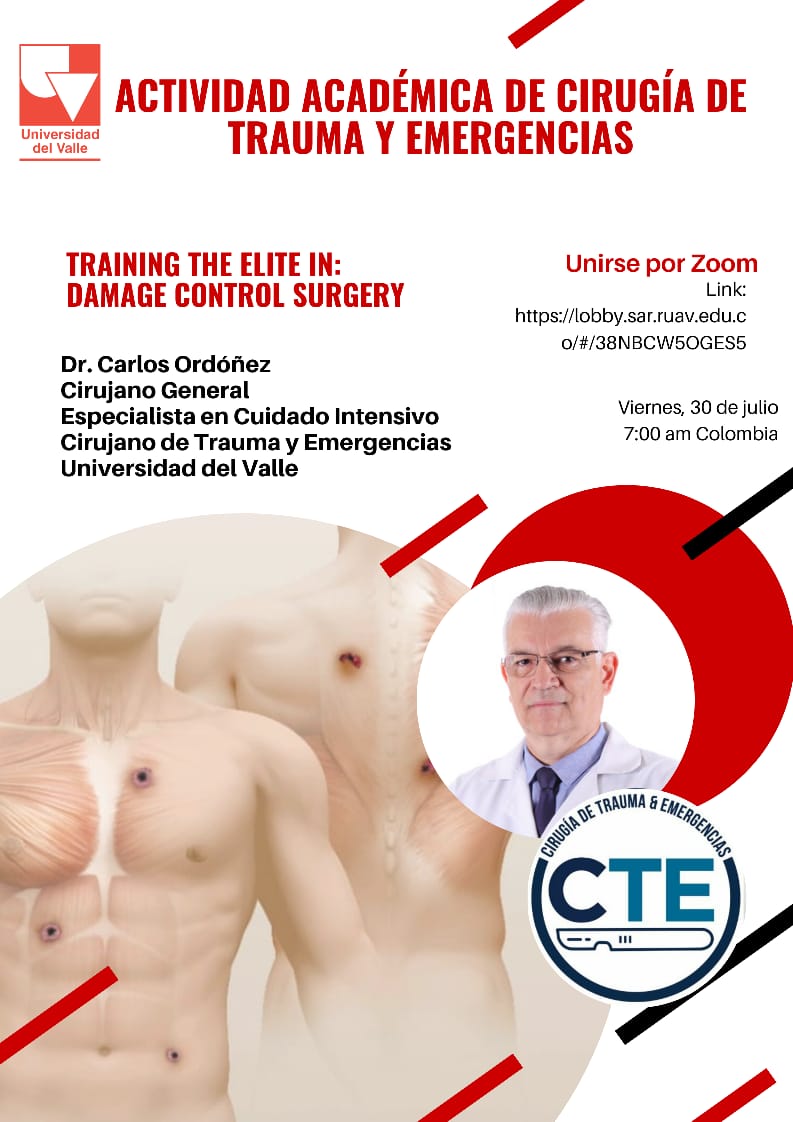 *Training the Elite in: Damage Control Surgery*
Están invitados a la actividad académica, a cargo del Dr. Carlos Ordóñez, Viernes 30  julio a las 7:00 AM, hora de Bogotá.
<a href="/ordonezcarlosa/">Carlos A. Ordoñez</a>
<a href="/julianita206/">Juliana Maria Ordoñez MD FACS MACC MSPT</a> <a href="/Panamtrauma/">Panamericanadetrauma</a> <a href="/ascolcirugia/">AsColCirugía</a> <a href="/CirugiaU/">Cirugía Fundamental</a> <a href="/AnaMilenatraum1/">AnaMilena@traumasurgery</a> <a href="/jcsalamea/">Juan C. Salamea M. MD FACS</a> <a href="/Juanjocte/">Juanjo</a>