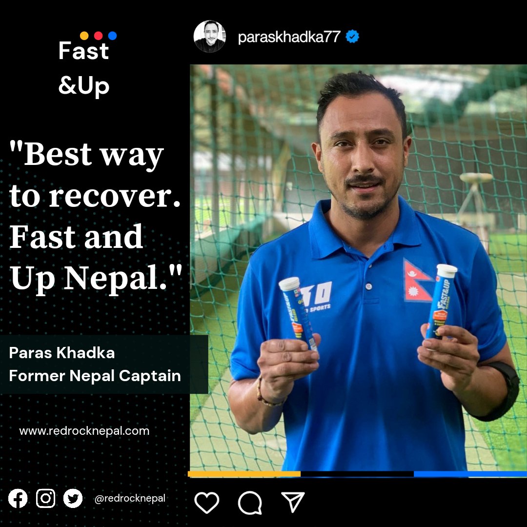 RedRockNepal's tweet photo. That's it. That's the post. 
.
Former Nepal cricket captain and current rockstar, Paras Khadka 

#redrocknepal #fastandupnepal #nepalnutrition #atheletechoice #fastandupathlete #instantenergy #foodsupplement #electrolytes https://t.co/dxQq0PpHM0