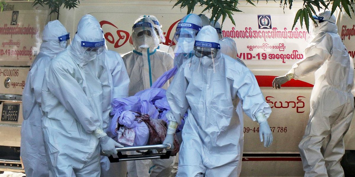 Covid-19 flourishes under the Myanmar junta: "Doctors and nurses on the front line of a civil-disobedience movement refuse to staff government-run hospitals....Medical professionals who volunteer on nongovernmental response teams are at risk of arrest." wsj.com/articles/covid…