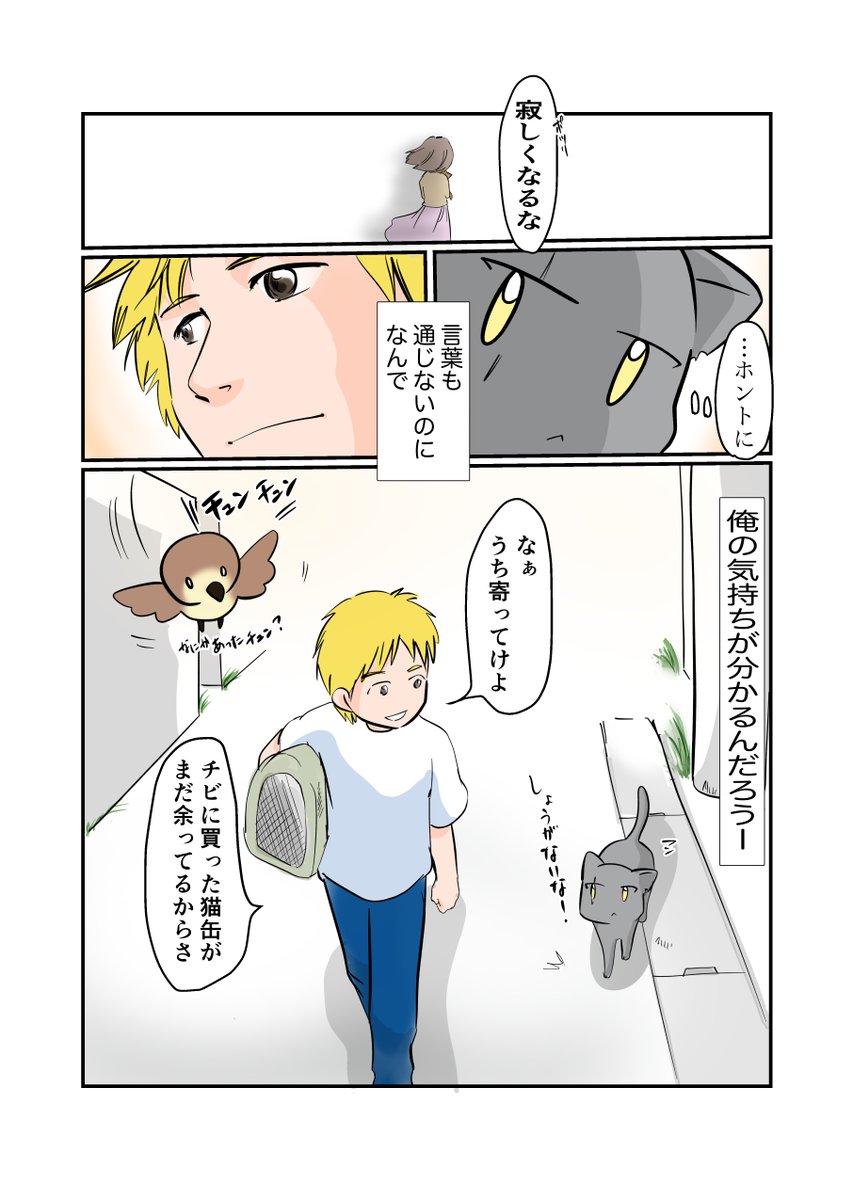 #スパダリにゃんこ 
#くぅの日常 第86話 
それぞれの行く先

完璧ハイパースペックなスーパーダーリン、それがスパダリ。スパダリを目指す子猫のくぅは、しずくの元へと戻ることに。

見送るシオの心境は…?

#創作マンガ #マンガが読めるハッシュタグ 