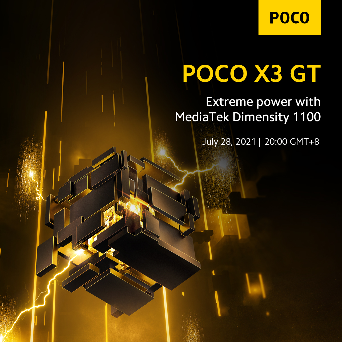 POCOPilipinas's tweet image. Get ready for the X series first 5G-enabled device powered by a flagship MediaTek Dimensity 1100. More details on the #POCOX3 GT on July 28 at 20:00 (GTM +8). #SpeedPastPower