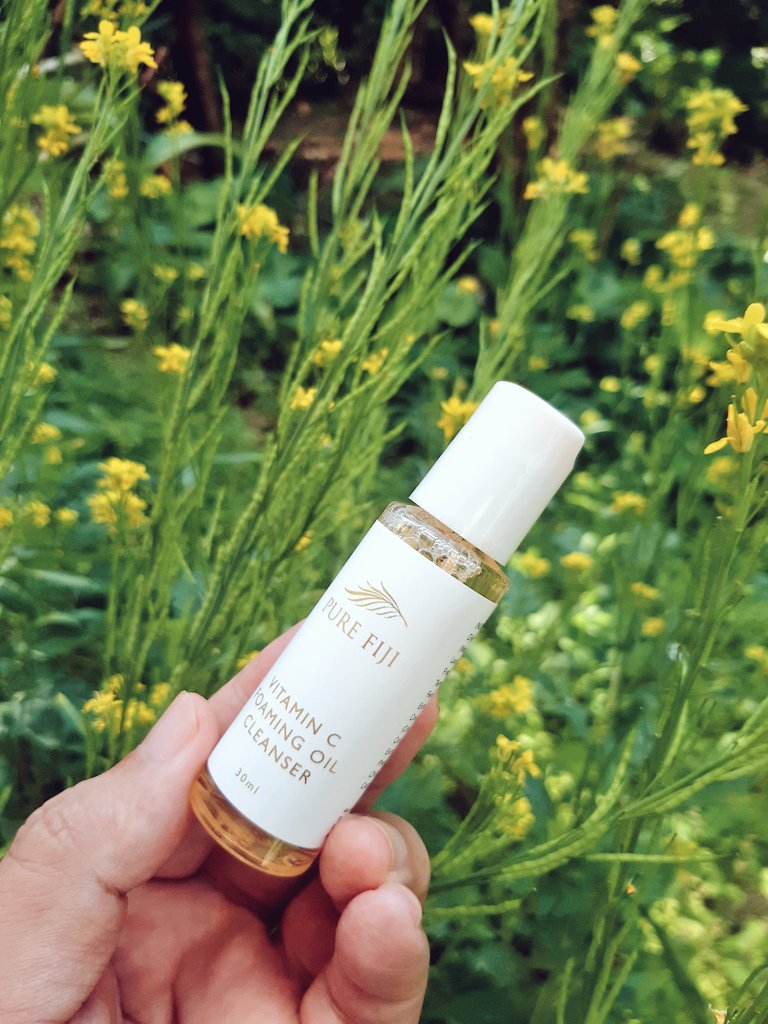 “The favorite part of my skincare routine is to wash my face at the end of a really long day. Lately, I’ve been using the <a href="/purefiji/">Pure Fiji</a> Vitamin C foaming 
oil cleanser.” 🌺