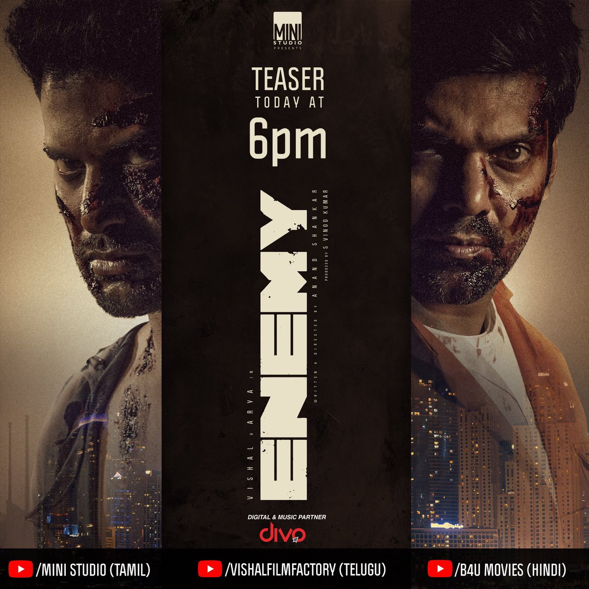 VishalKOfficial's tweet photo. #EnemyTeaser Today at 6pm https://t.co/nHfEu6zEVM