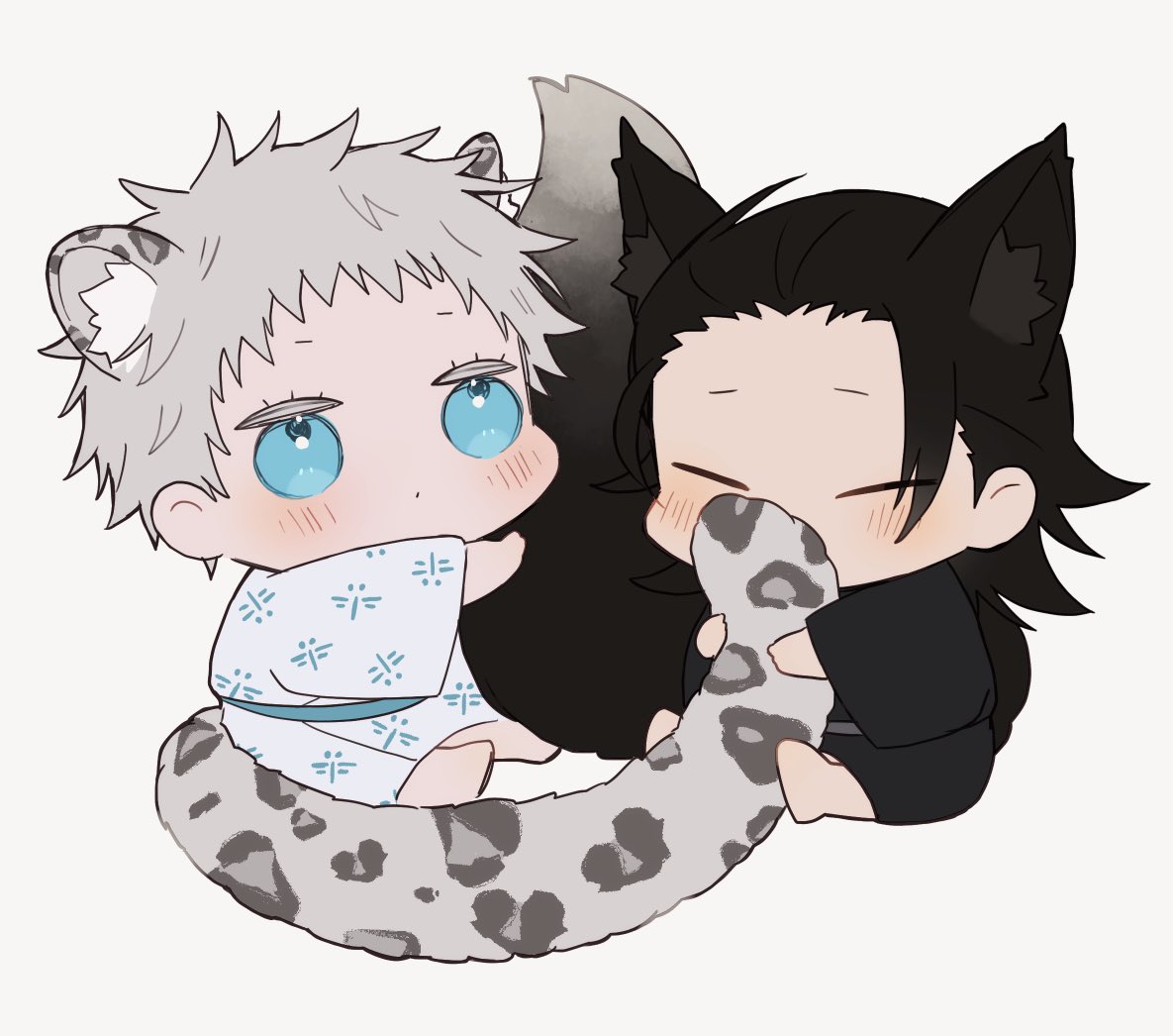 gojou satoru multiple boys animal ears tail 2boys blue eyes male focus chibi  illustration images