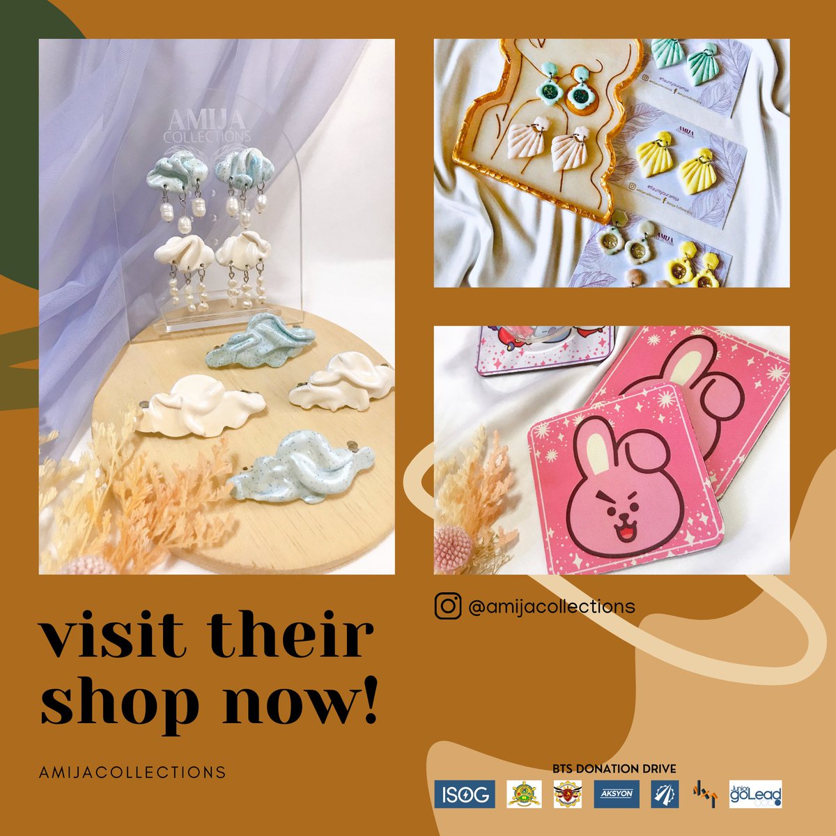uscssm's tweet photo. AMIJACOLLECTIONS:
From handmade polymer clay accessories, resin pieces to BT21-themes mouse pads and coasters, Amija Collections got them all just for you. We have pledged to donate 25% of our sales for the duration of the donation drive so any purchase would surely go a long way https://t.co/5F2HxqdqeE