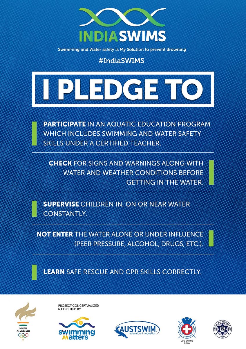 Do your bit on this first World Drowning Prevention Day by taking the 
<a href="/IndiaSwims/">India SWIMS</a>
 Pledge. The pledge can be taken by anyone to spread the message of Drowning Prevention. Please use it freely in your communities . 
Send us a DM to get a copy.
#worlddrowningpreventionday