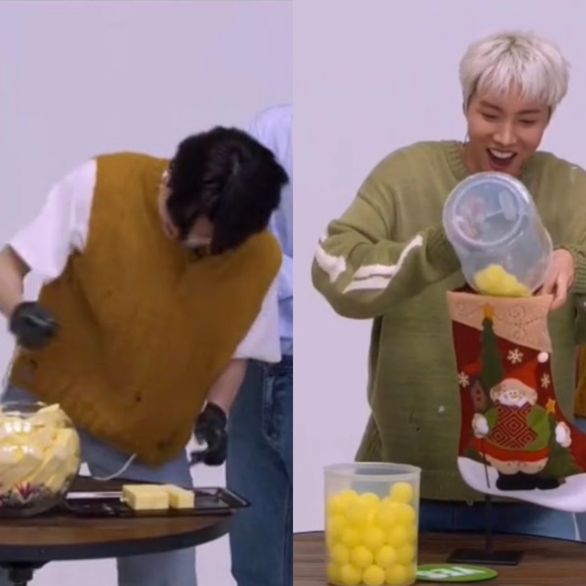 nygmahopee's tweet photo. a bts los pusieron hacer pruebas jimin 33 barras de mantequilla en una pecera hoseok 91 pelotitas en una bota jungkook 10 bolas de helado en un taco, nam ponerse 6 camisas yoongi 81 velas en un cupcake tae 35 figuras en sus pantalones y jin 19 bananas en una mochila #BTSonFallon https://t.co/tCw1VeUdMY