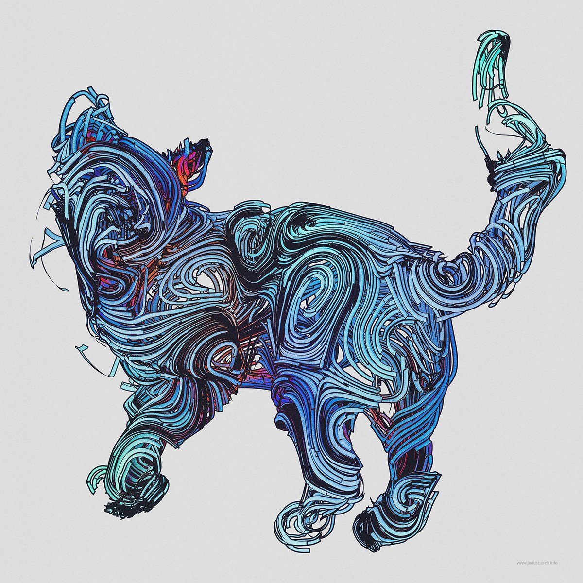 An illustration of a cat that looks like it's built out of shredded paper.