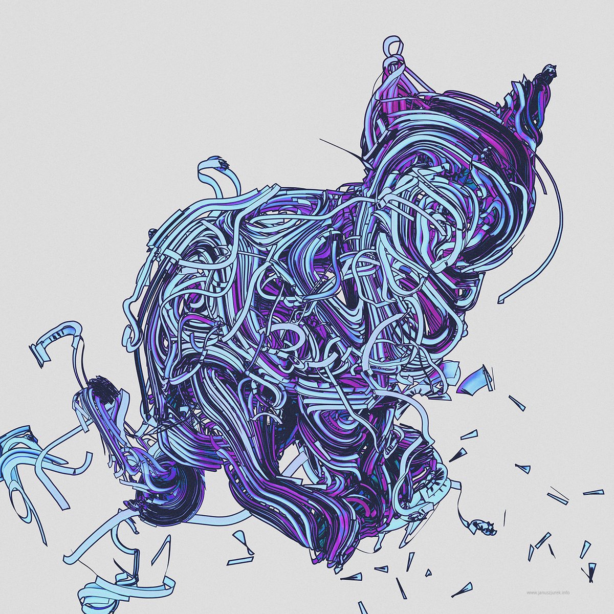 An illustration of a cat that looks like it's built out of shredded paper.