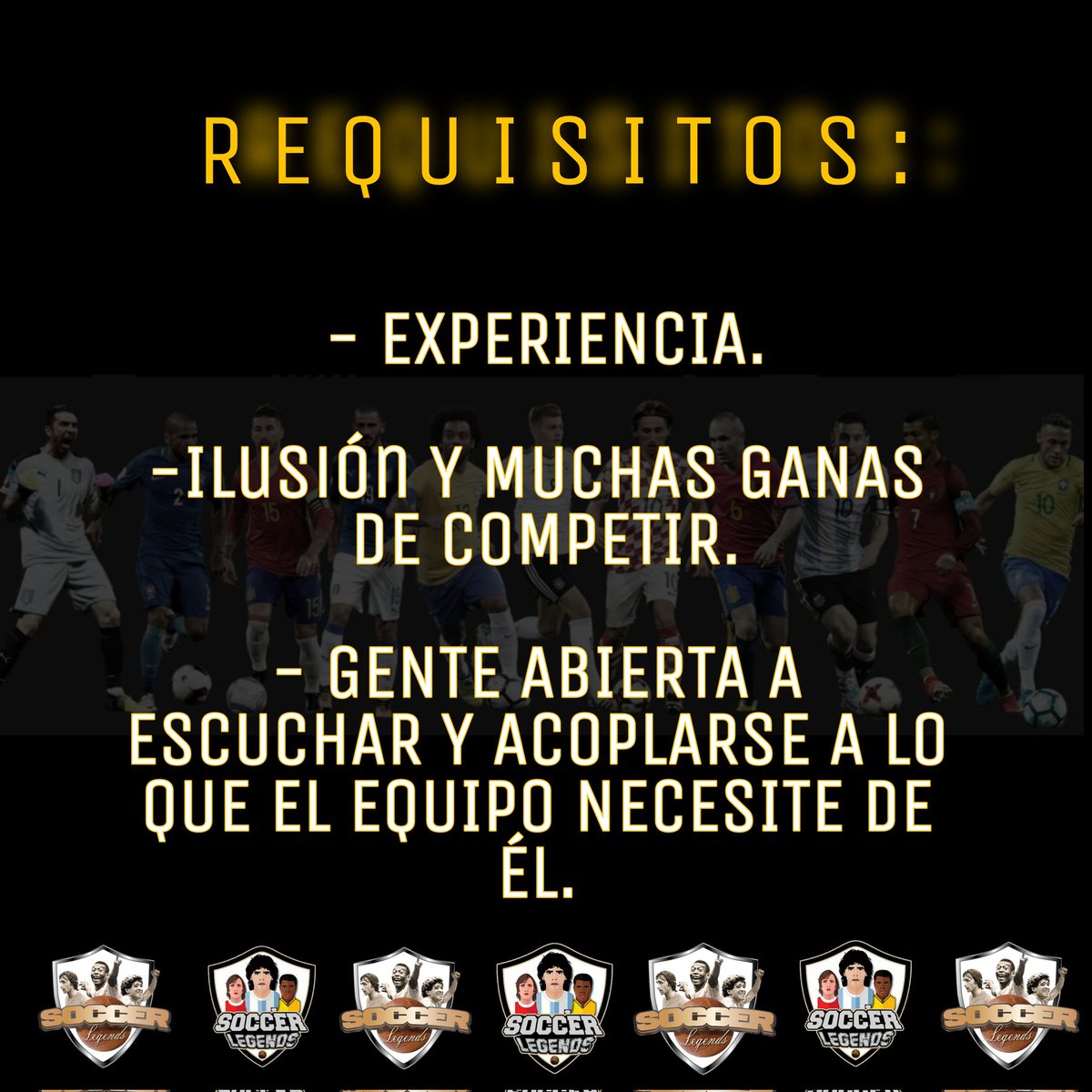 ⚠️   P R U E B A S    ⚠️

Buscamos las siguientes posiciones:

🧤 GK 

🥊 DFC 

🧙🏻‍♂️ MEDIOS

🛼 CARR

Buscamos jugadores con ilusión, experiencia y ganas de luchar por un objetivo muy claro, el ascenso a tercera, MD aquí o manda MD a @JiimySanchez
O @Herculan0_1983.