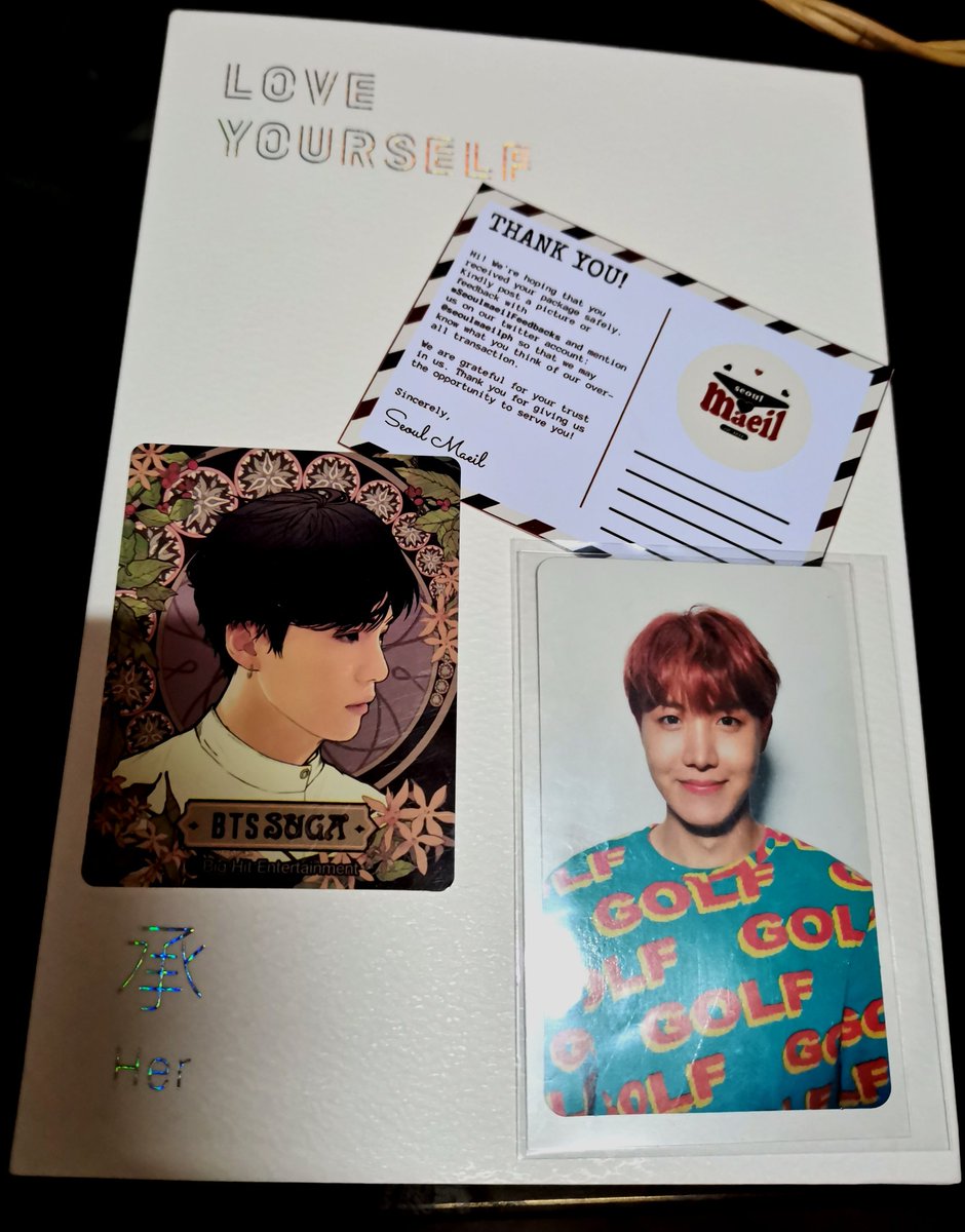 PrincessPolica9's tweet photo. @seoulmaeilph i already received LY HER ver V with jhope pc!!! Thank you so much despite the bad weather nakarating naman na safe ung item... Ty also sa unique freebies 🤗☔💜💜❤️🌧️ https://t.co/MGLtJ0AdD3