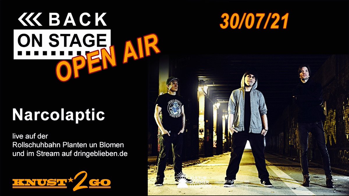 Narcolaptic's tweet photo. 30.07.2021 - BACK ON STAGE OPEN AIR / ROLLSCHUHBAHN (PLANTEN UN BLOMEN)
+ LIVESTREAM
#Narcolaptic #NRC #Punk #Rock #Band #Hamburg #PlantenUnBlomen #OpenAir #BackOnStage #Fest #Livestream #Skatepunk #Skapunk #Alternative #StPauli #Knust https://t.co/mL6Jy1f4ne
