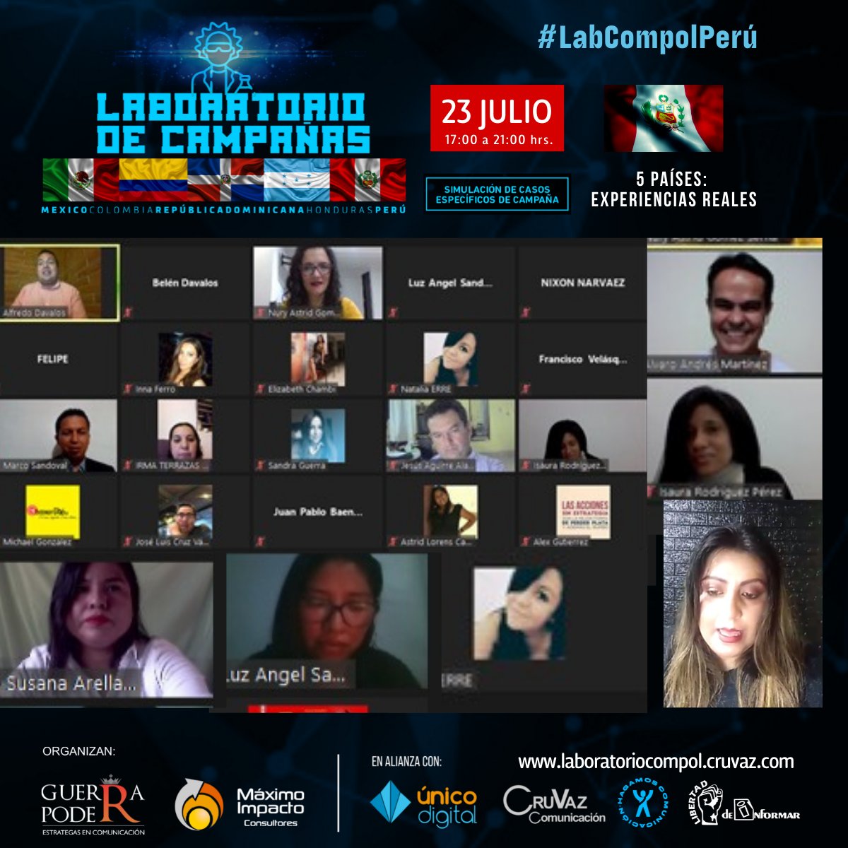 GuerrayPoder's tweet photo. Hoy llevamos a cabo nuestro 5to laboratorio de campañas. #LabCompolPerú 🇵🇪
Gran aprendizaje y un equipo fuerte. Gracias a todos: asistentes, organizadores y aliados estratégicos: #guerraypoder #cruvaz #maximoimpacto #libertaddeinformar #unicodigital #hagamoscomunicacion https://t.co/TJvXjxctgY