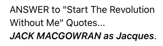 ReelSmartMovies's tweet photo. ANSWER: @ReelSmartMovies #MovieQuoteOfTheDay #StartTheRevolutionWithoutMe (1970) #GeneWilder @DonnySutherland #HughGriffith #JackMacGowran #BillieWhitelaw #VictorSpinetti @Ewa_Aulin @TheHelenFraser #RosalindKnight #HarryFowler #MurrayMelvin #OrsenWelles #BudYorkin #MovieTrivia https://t.co/wOY9z8BaaQ