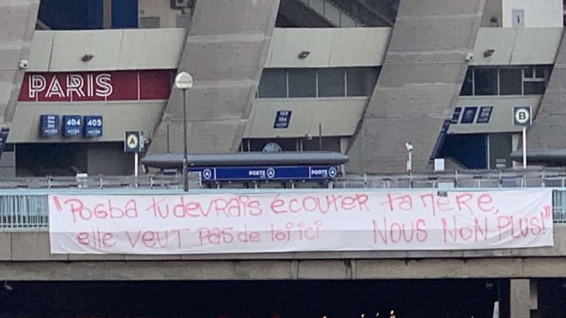 BFMParis's tweet photo. PSG: Des banderoles contre la venue de Pogba devant le centre d'entraînement et le Parc des princes
https://t.co/zARctdQoh2 https://t.co/VtGjsMLKmd