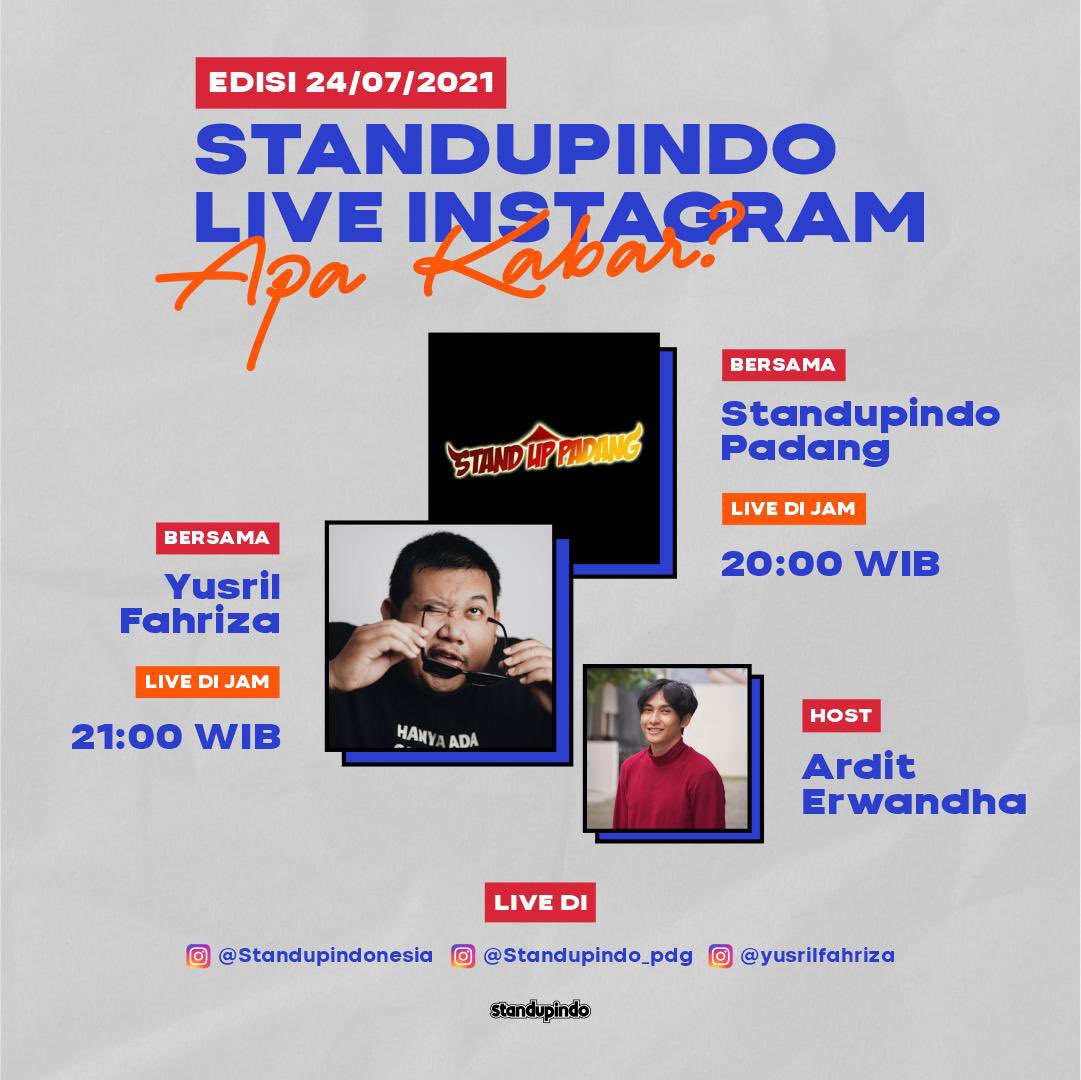 StandupIndo_Pdg's tweet photo. Apa kabar?
Nah langsung aja nanti malam jangan lupa join ya jam 8! Pake alarm biar ga kelupaan😜 https://t.co/KiMch7uiKb